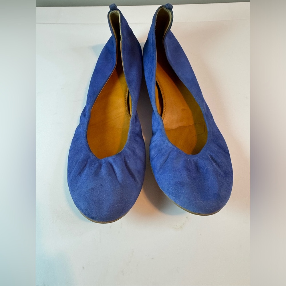 J. Crew Cece Blue Royal Suede Ballet Flats Leather Slip On Round Toe Shoes 7.5